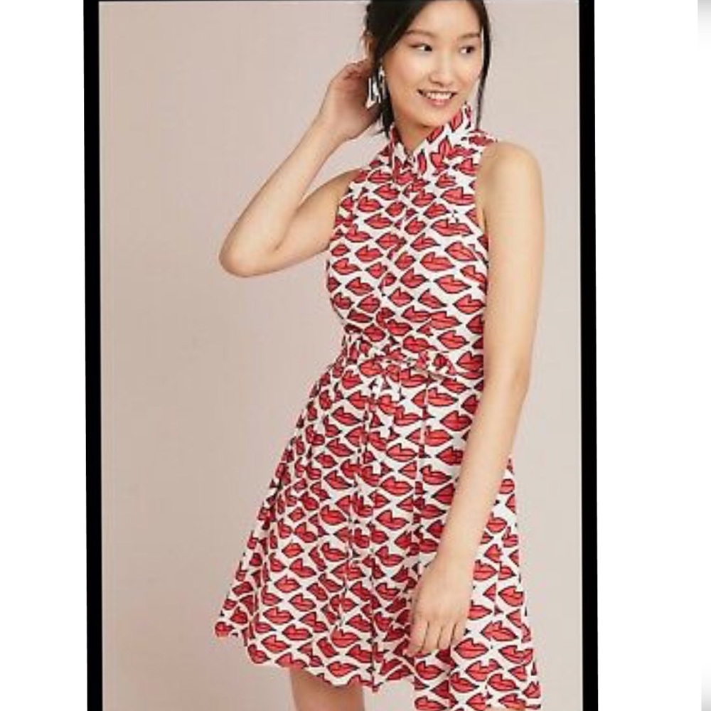 Anthropologie Red Lips Shirt dress